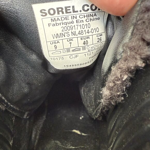 Sorel Brex Ankle Boots Womens Size 9 Lace Up Black Leather Fleece White Heel - Picture 9 of 9